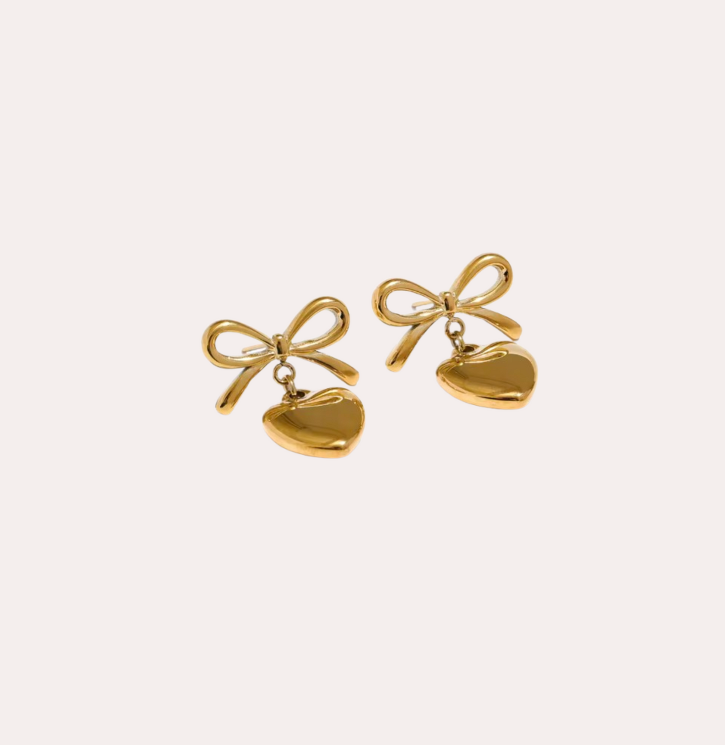 full heart bow studs gold