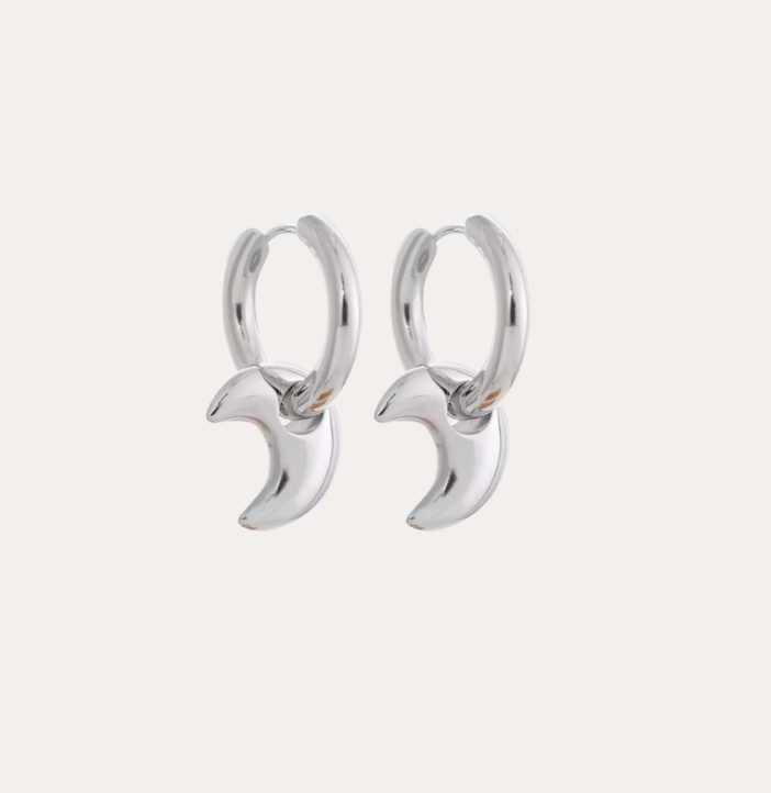 moon charm hoops silver