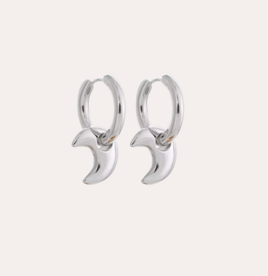 moon charm hoops silver