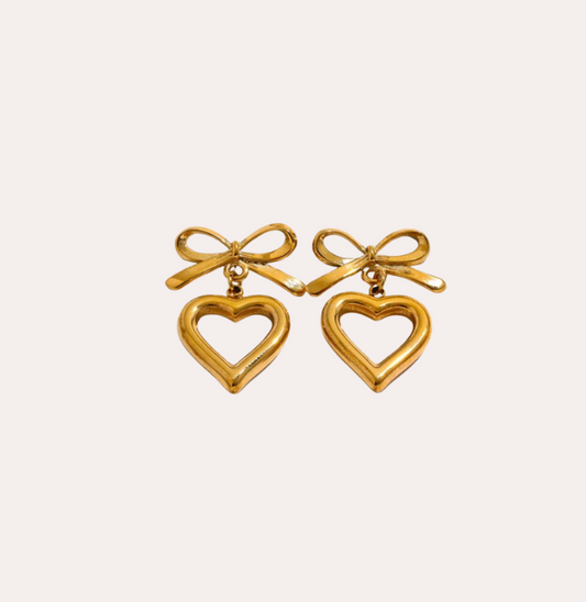 open heart bow studs gold